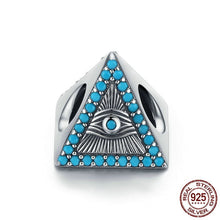Load image into Gallery viewer, Turquoise Pyramid Shaped Evil Eye Silver Charm Bead - Charm Bead
