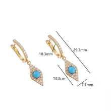 Load image into Gallery viewer, Turquoise Stone Diamond Shape Evil Eye Earrings - EarringsGold
