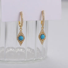 Load image into Gallery viewer, Turquoise Stone Diamond Shape Evil Eye Earrings - EarringsGold
