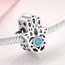 Load image into Gallery viewer, Turquoise Stone Hamsa Hand Silver Charm Bead - Charm Bead
