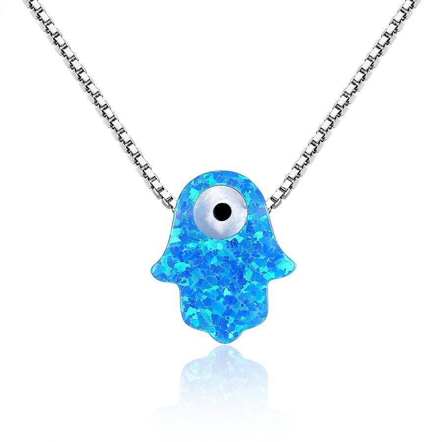 Vibrant Blue Hamsa Hand with Evil Eye Necklace - Necklace