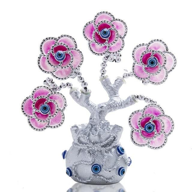 Violet Flowers with Evil Eyes in Feng Shui Money Bag Desktop Ornament - Ornament