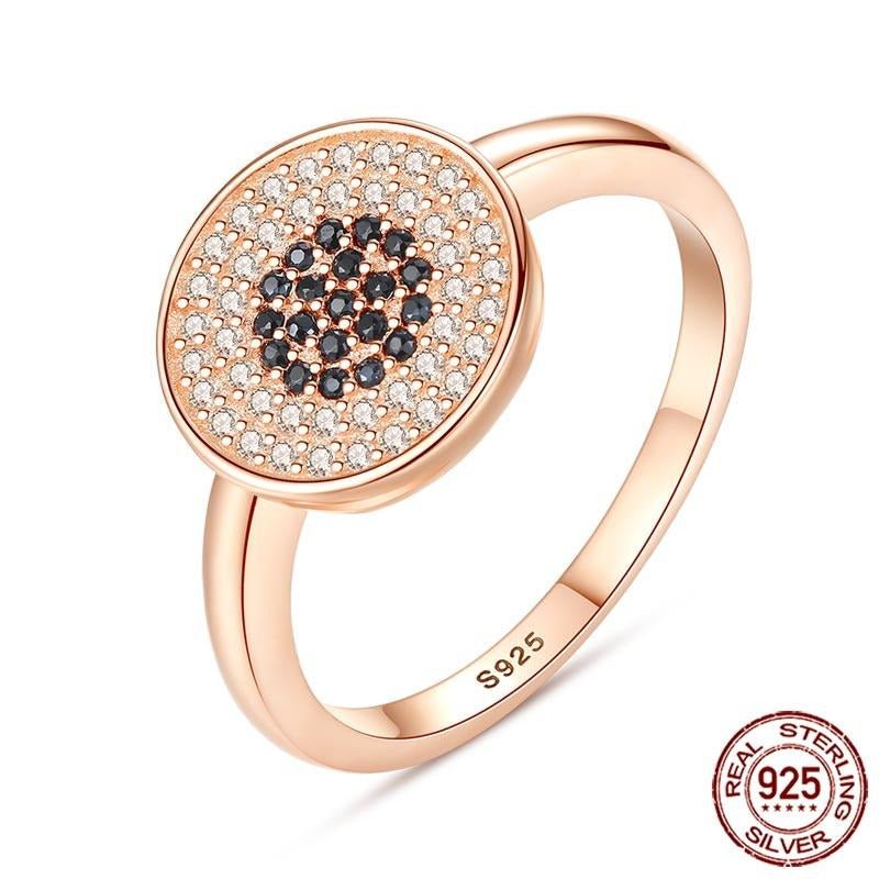 White and Black Stone Cluster Evil Eye Silver Ring - Ring7Rose Gold