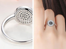 Load image into Gallery viewer, White and Black Stone Cluster Evil Eye Silver Ring - Ring7Rose Gold
