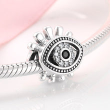 Load image into Gallery viewer, White and Black Stone Evil Eye with Lashes Silver Charm Bead - Charm Bead
