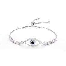 Load image into Gallery viewer, White and Black Stone Eye Shaped Evil Eye Silver Bracelet - Bracelet
