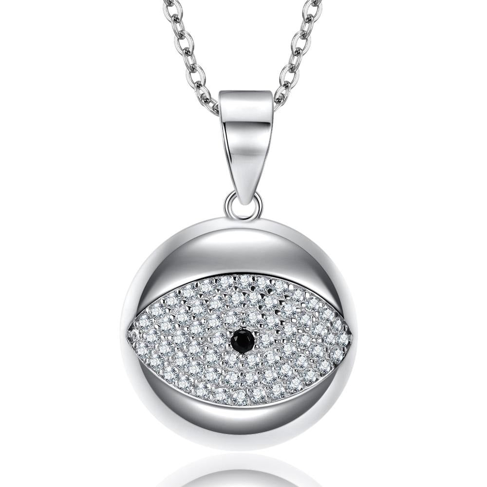 White and Black Stone Eye-Shaped Evil Eye Silver Necklace - Necklace