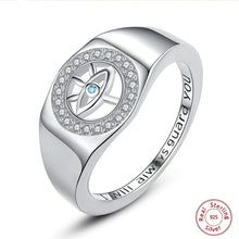 Load image into Gallery viewer, White and Blue Stone Evil Eye Signet Ring - Ring
