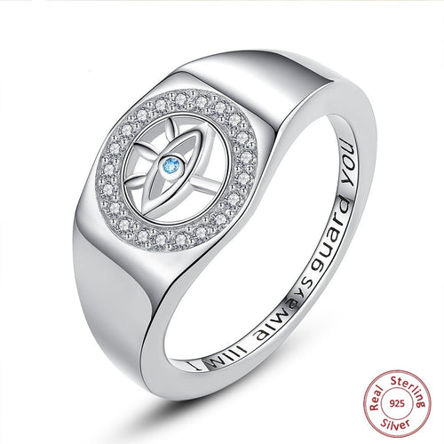 White and Blue Stone Evil Eye Signet Ring - Ring