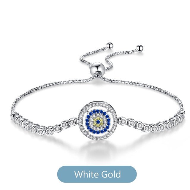 White and Blue Stone Evil Eye Silver Bracelets - BraceletSilver