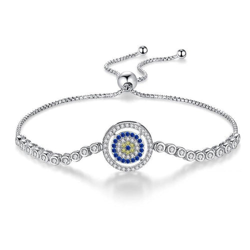 White and Blue Stone Evil Eye Silver Bracelets - BraceletSilver