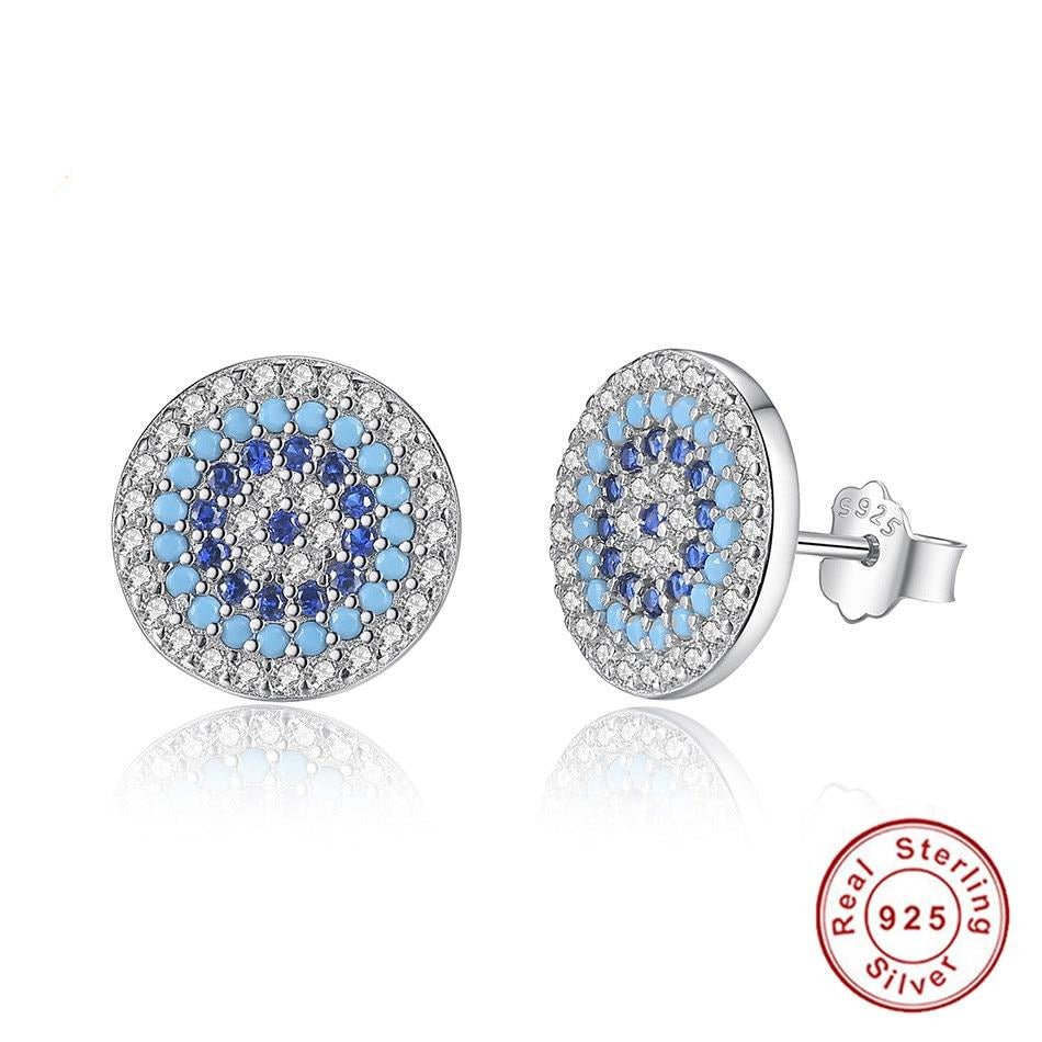 White and Blue Stone Evil Eye Silver Cluster Earrings - Earrings