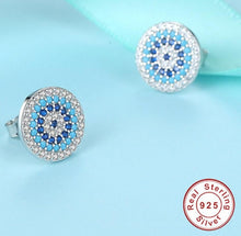 Load image into Gallery viewer, White and Blue Stone Evil Eye Silver Cluster Earrings - Earrings
