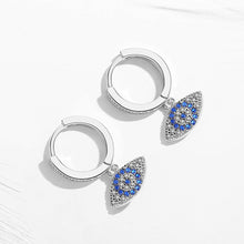 Load image into Gallery viewer, White and Blue Stone Evil Eye Silver Drop Earrings - Earrings
