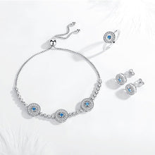 Load image into Gallery viewer, White and Blue Stone Evil Eyes Silver Bracelet - Bracelet
