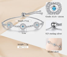 Load image into Gallery viewer, White and Blue Stone Evil Eyes Silver Bracelet - Bracelet
