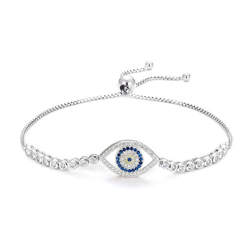 White and Blue Stone Eye Shaped Evil Eye Silver Bracelets - BraceletSilver