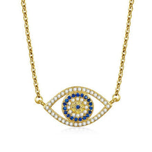 Load image into Gallery viewer, White and Blue Stone Eye-Shaped Evil Eye Silver Necklaces - NecklaceGold
