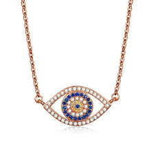 Load image into Gallery viewer, White and Blue Stone Eye-Shaped Evil Eye Silver Necklaces - NecklaceRose Gold
