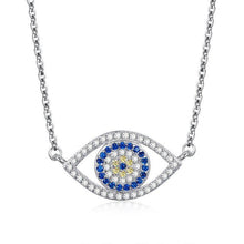 Load image into Gallery viewer, White and Blue Stone Eye-Shaped Evil Eye Silver Necklaces - NecklaceSilver
