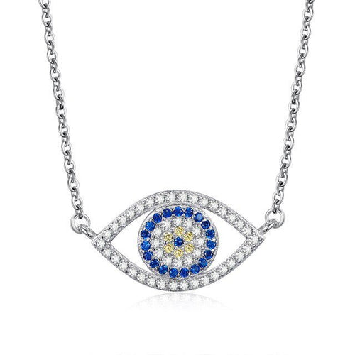 White and Blue Stone Eye-Shaped Evil Eye Silver Necklaces - NecklaceSilver