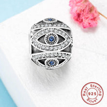 Load image into Gallery viewer, White and Blue Stone Infinite Evil Eyes Spherical Silver Charm Bead - Charm Bead
