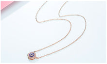 Load image into Gallery viewer, White and Blue Stone Mosaic-style Evil Eye Silver Necklace - NecklaceRose Gold
