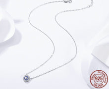 Load image into Gallery viewer, White and Blue Stone Mosaic-style Evil Eye Silver Necklace - NecklaceRose Gold
