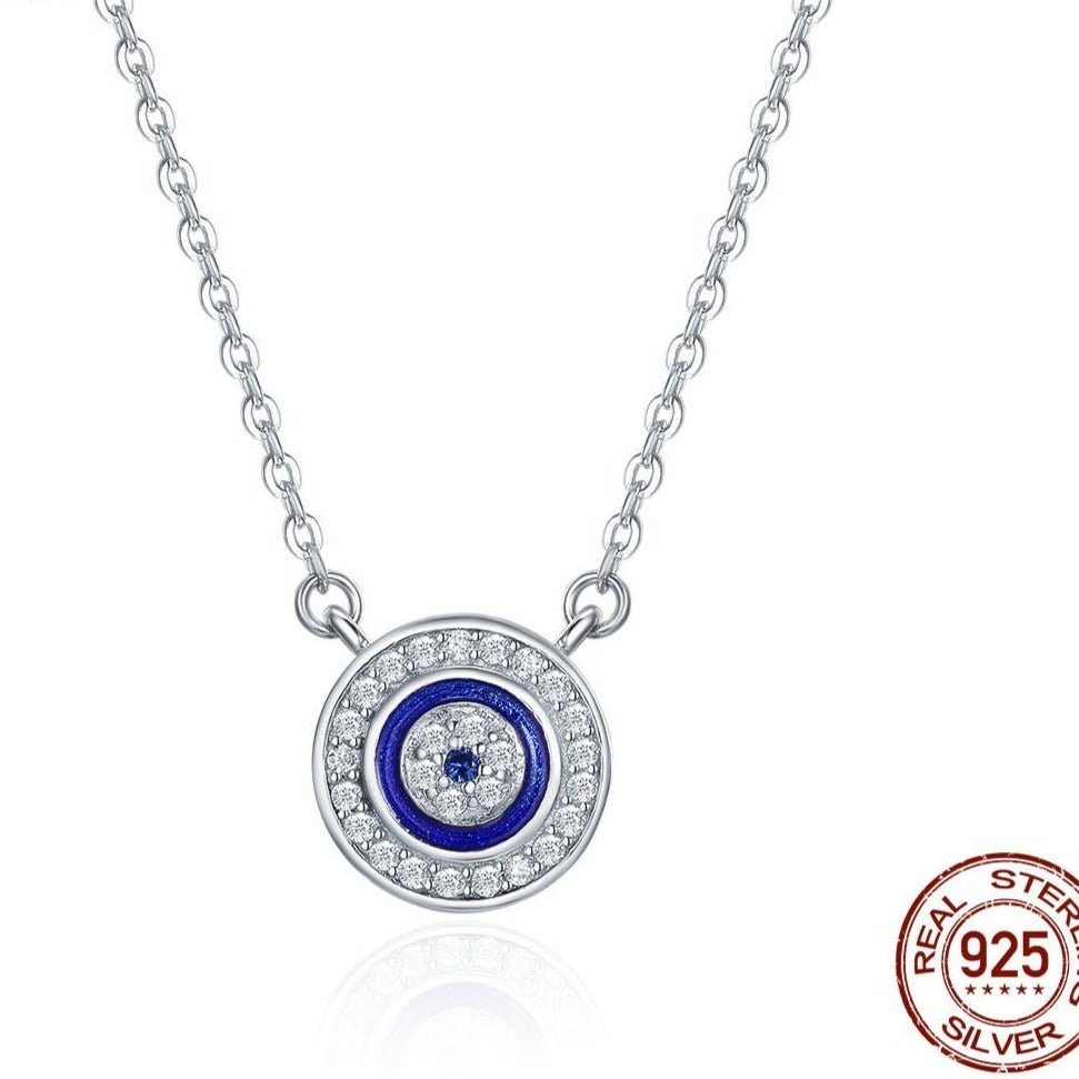 White and Blue Stone Mosaic-style Evil Eye Silver Necklace - NecklaceSilver