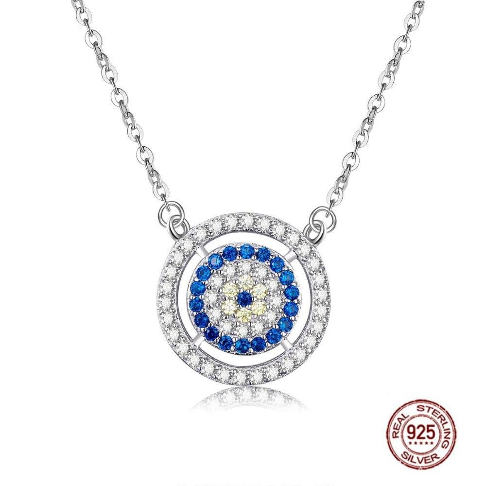 White and Blue Stone Studded Evil Eye Silver Necklaces - NecklaceSilver