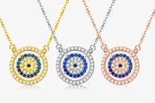 Load image into Gallery viewer, White and Blue Stone Studded Evil Eye Silver Necklaces - NecklaceRose Gold

