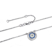 Load image into Gallery viewer, White and Blue Stone Studded Evil Eye Silver Necklaces - NecklaceRose Gold
