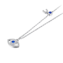 Load image into Gallery viewer, White and Blue Stone Studded Horseshoe Evil Eye Silver Necklaces - NecklaceRose Gold

