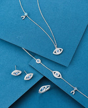 Load image into Gallery viewer, White and Blue Stone Studded Horseshoe Evil Eye Silver Necklaces - NecklaceRose Gold
