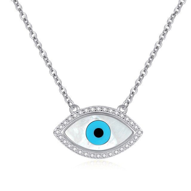 White and Blue Stones Evil Eye Silver Necklaces - NecklaceSilver