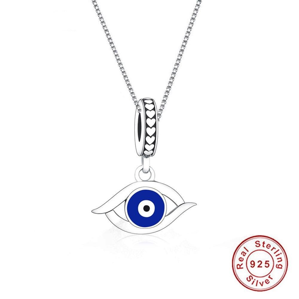 White and Dark Blue Enamel Evil Eye Silver Necklace - Necklace