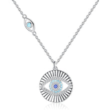 Load image into Gallery viewer, White and Light Blue Stone Dual Evil Eye Silver Necklace - Necklace
