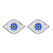 Load image into Gallery viewer, White and Light Blue Stone Evil Eye Silver Stud Earrings - Earrings
