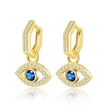 Load image into Gallery viewer, White and Single Blue Stone Evil Eye Silver Drop Earrings - EarringsGold
