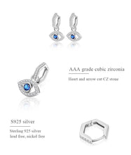 Load image into Gallery viewer, White and Single Blue Stone Evil Eye Silver Drop Earrings - EarringsRose Gold
