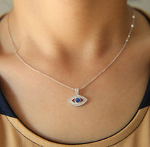 Load image into Gallery viewer, White and Single Blue Stone Evil Eye Silver Necklaces - NecklaceSilver
