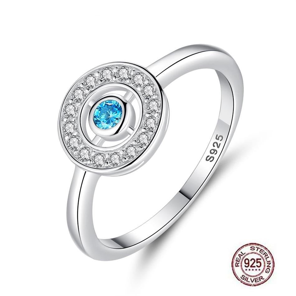 White and Single Blue Stone Evil Eye Silver Ring - Ring6