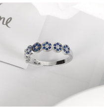 Load image into Gallery viewer, White and White Stone Evil Eye Silver Band Ring - Ring8
