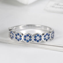 Load image into Gallery viewer, White and White Stone Evil Eye Silver Band Ring - Ring8
