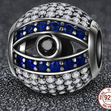 Load image into Gallery viewer, White, Blue and Black Stone Evil Eye Silver Charm Bead - Charm Bead
