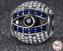 Load image into Gallery viewer, White, Blue and Black Stone Evil Eye Silver Charm Bead - Charm Bead
