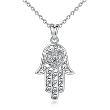 Load image into Gallery viewer, White Heart Stone Hamsa Hand Silver Pendant and Necklace - NecklacePendant and Chain
