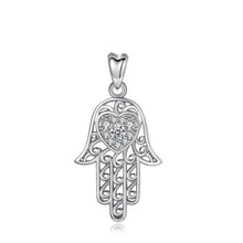 Load image into Gallery viewer, White Heart Stone Hamsa Hand Silver Pendant and Necklace - NecklaceOnly Pendant
