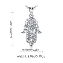 Load image into Gallery viewer, White Heart Stone Hamsa Hand Silver Pendant and Necklace - NecklacePendant and Chain

