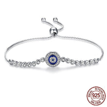 Load image into Gallery viewer, White Stone and Blue Enamel Evil Eye Silver Bracelet - Bracelet
